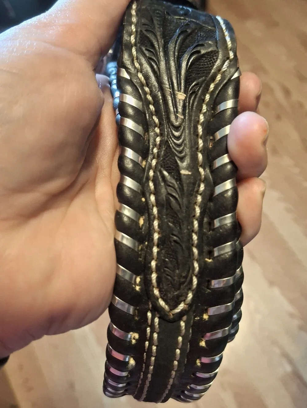 TONY LAMA Black Braided Leather Men's Bracelet with Silver Accents